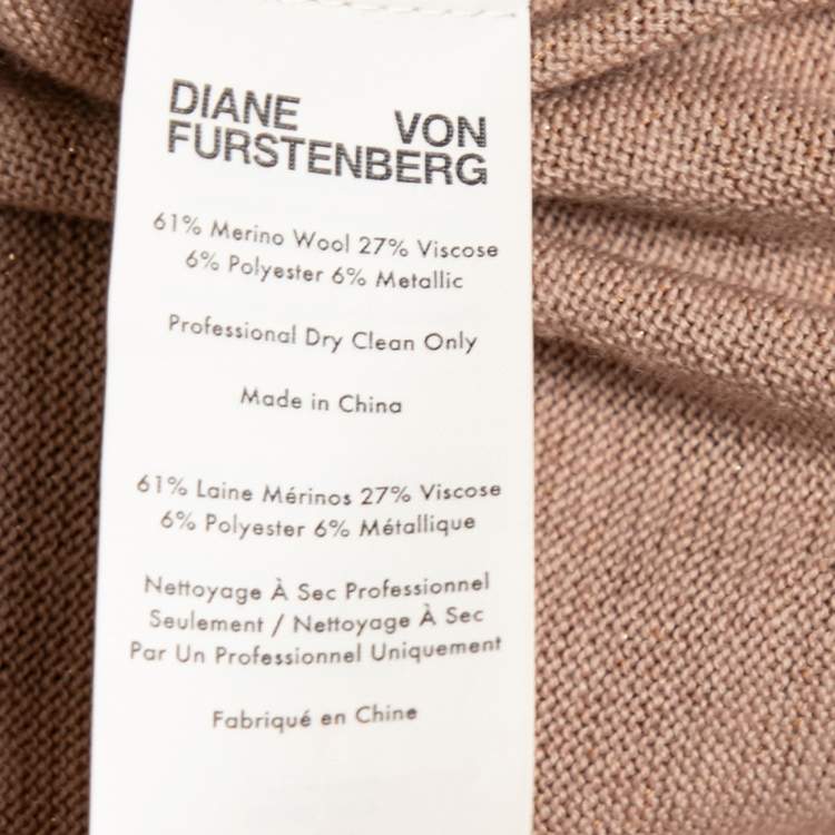 Pre Owned Diane Von Furstenberg Beige Lurex Knit Midi Wrap Dress S