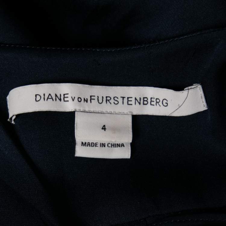 مملوكة مسبقًا Diane von Furstenberg Navy Blue Silk Pleated Dress S