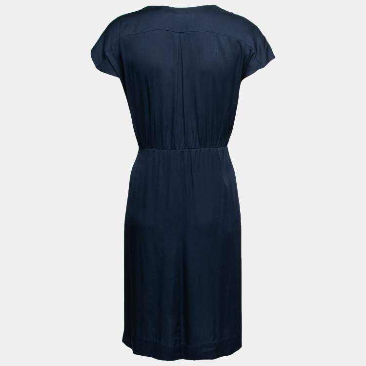 مملوكة مسبقًا Diane von Furstenberg Navy Blue Silk Pleated Dress S