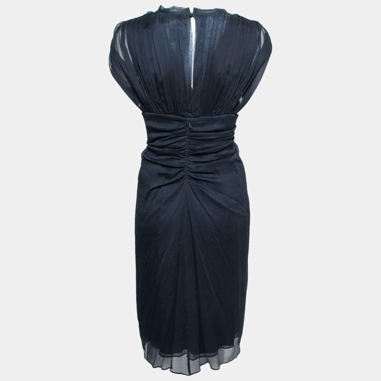 Pre Owned Diane Von Furstenberg Navy Blue Silk Chiffon Draped Dress M