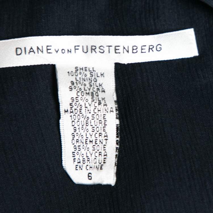 Pre Owned Diane Von Furstenberg Navy Blue Silk Chiffon Draped Dress M