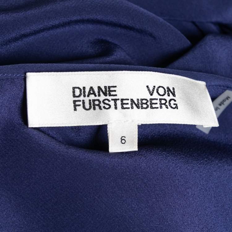 مملوكة مسبقًا Diane Von Furstenberg Navy Blue Silk Neck Tie Blouse M