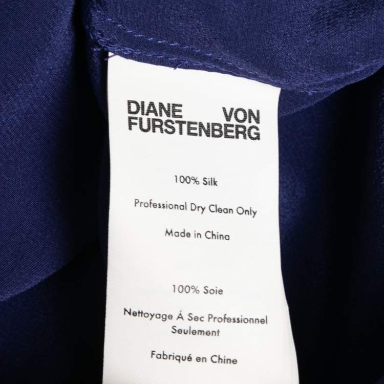 مملوكة مسبقًا Diane Von Furstenberg Navy Blue Silk Neck Tie Blouse M