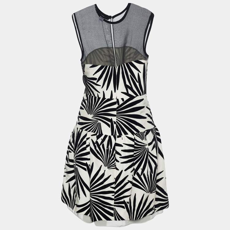 Pre Owned Diane von Furstenberg Monochrome Devoré Yarra Habotai Dress L