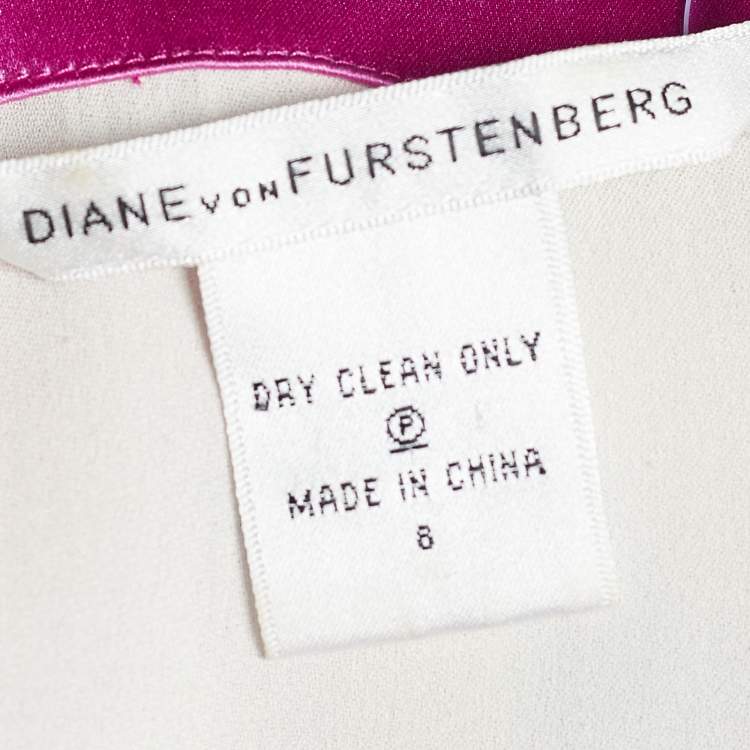 Pre Owned Diane Von Furstenberg White & Pink Sequined Shift Dress M
