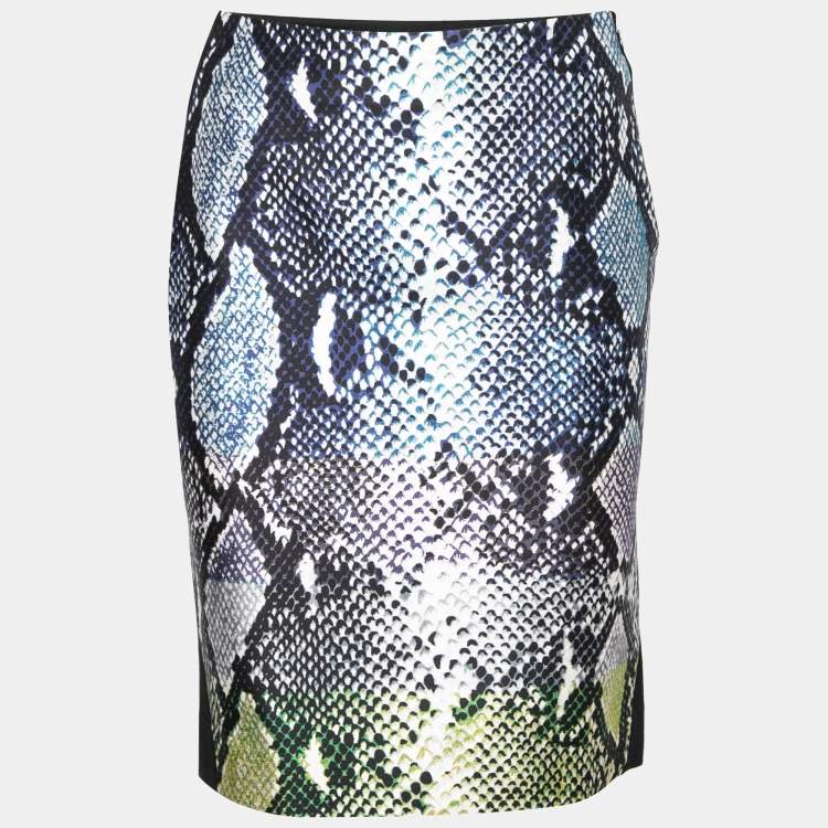 Pre Owned Diane von Furstenberg Black Python Print Silk & Wool Mae Mikado Skirt M