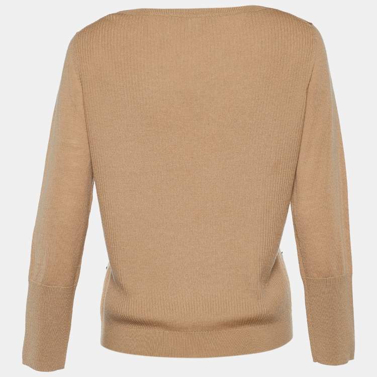 مملوكة مسبقًا Diane von Furstenberg Brown Wool Lace Detail Shara Sweater L 