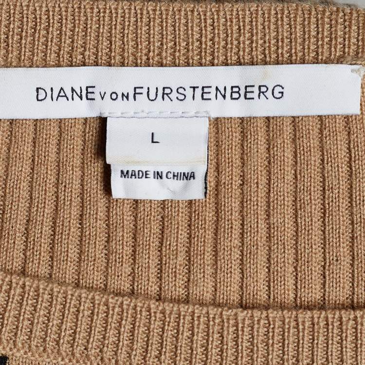 مملوكة مسبقًا Diane von Furstenberg Brown Wool Lace Detail Shara Sweater L 
