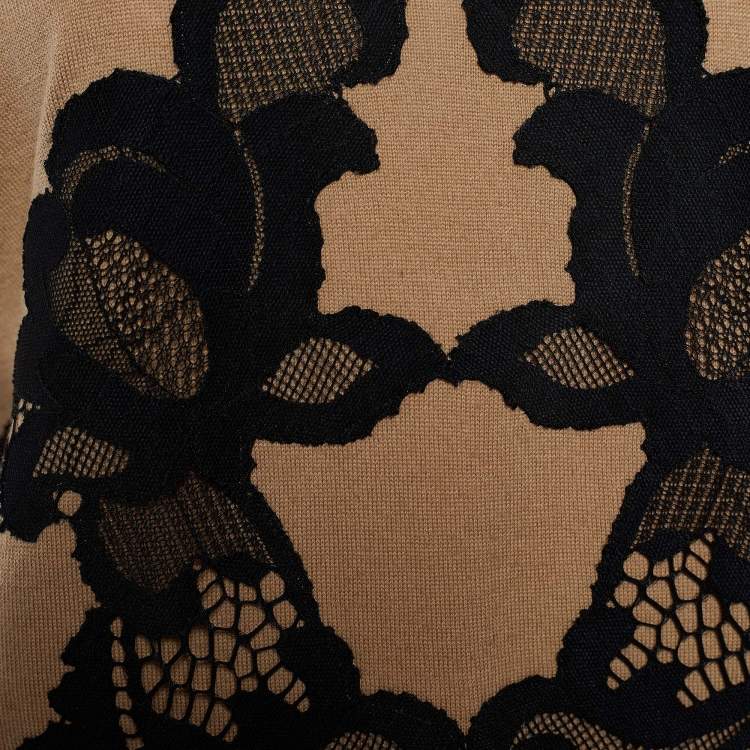 مملوكة مسبقًا Diane von Furstenberg Brown Wool Lace Detail Shara Sweater L 