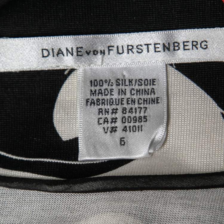 Pre Owned Diane Von Furstenberg Monochrome Wave Print Silk Knit Cyrani Dress M