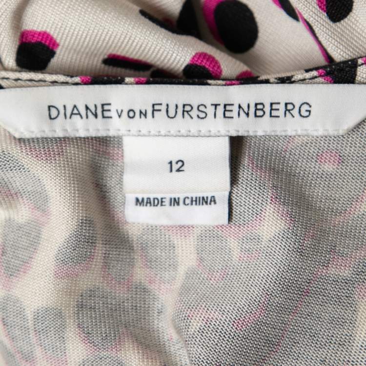 مملوكة مسبقًا Diane Von Furstenberg Multicolor Printed Silk Pleated Drawstring Front Dress L