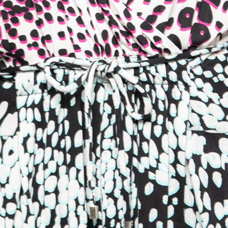 مملوكة مسبقًا Diane Von Furstenberg Multicolor Printed Silk Pleated Drawstring Front Dress L