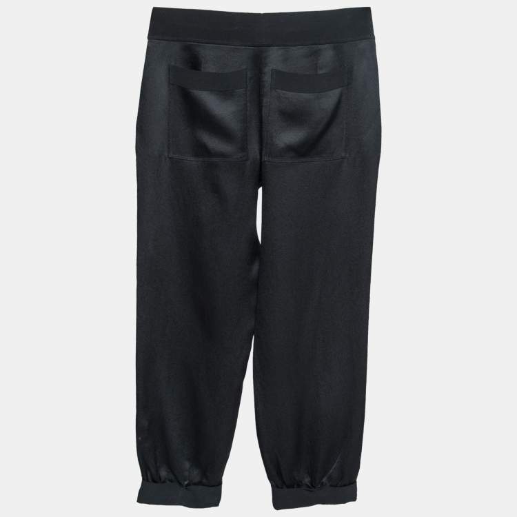 Pre Owned Diane von Furstenberg Black Silk Drawstring Pants XS