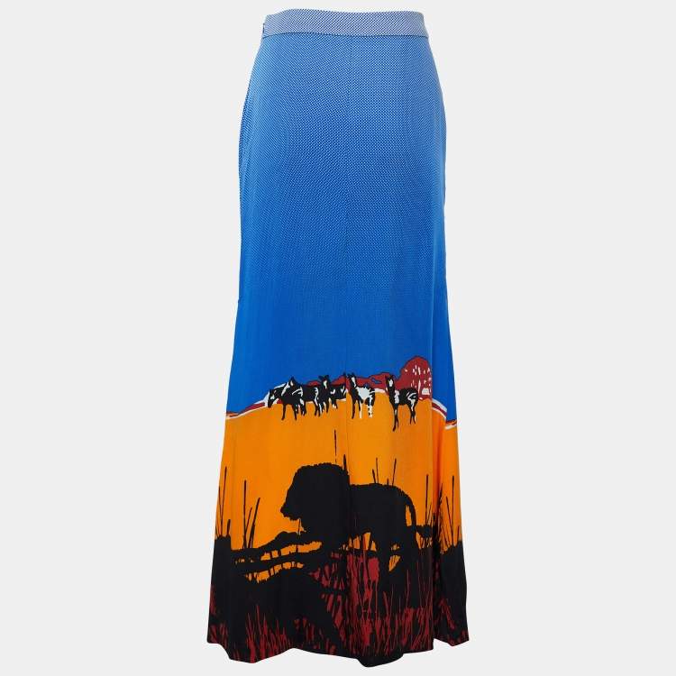 Pre Owned Diane von Furstenberg Blue Cody Print Maxi Skirt S