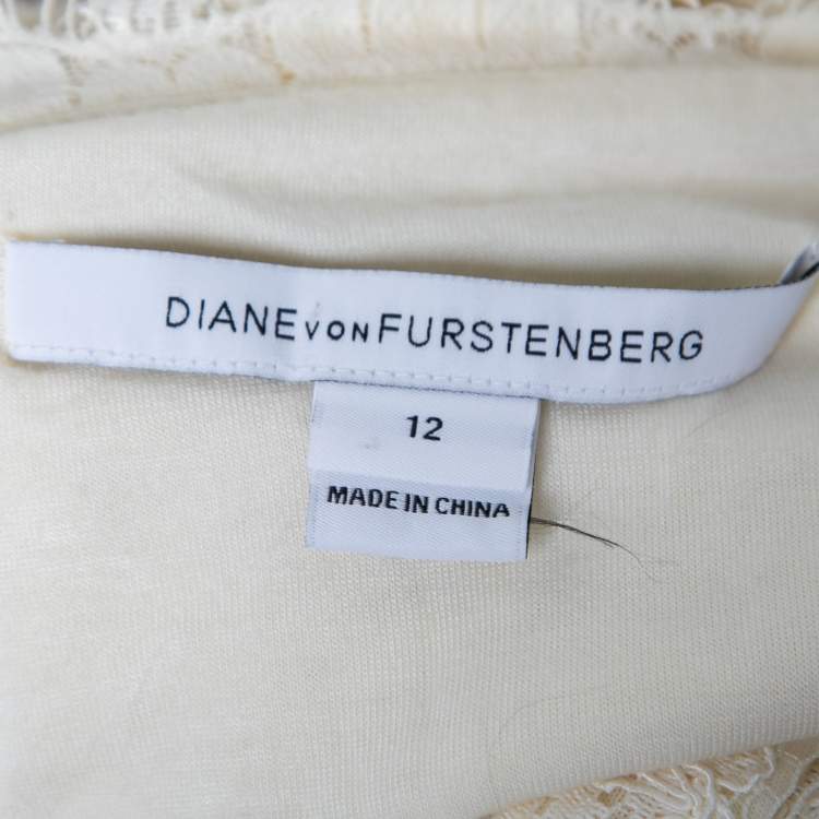Pre Owned Diane Von Furstenberg Cream Lace Wrap Dress L