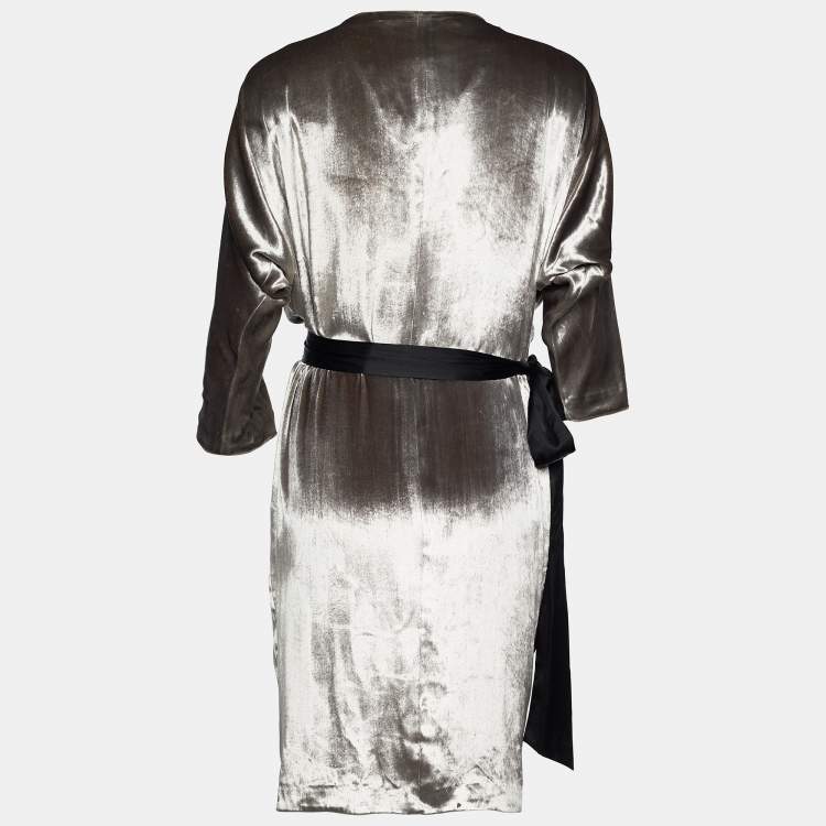 Pre Owned Diane Von Furstenberg Grey/Black Velvet Front Tie Shrug M