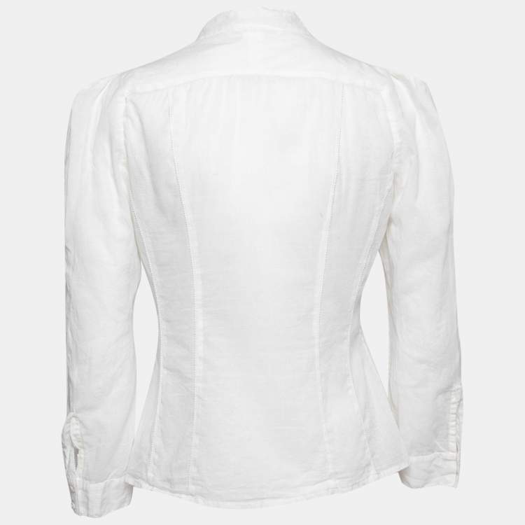 Pre Owned Diane von Furstenberg Off White Cotton Pocketed Button Front Shirt M