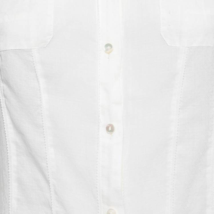 Pre Owned Diane von Furstenberg Off White Cotton Pocketed Button Front Shirt M