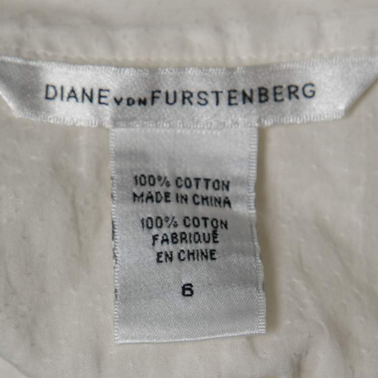 Pre Owned Diane von Furstenberg Off White Cotton Pocketed Button Front Shirt M