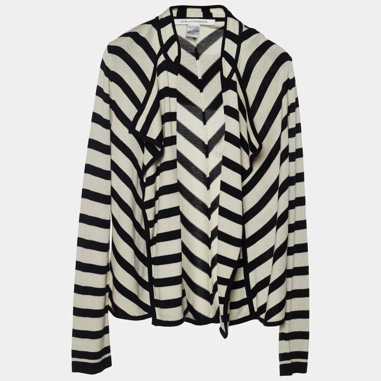 Pre Owned Diane von Furstenberg  Monochrome Cotton Silk Melina Cardigan M