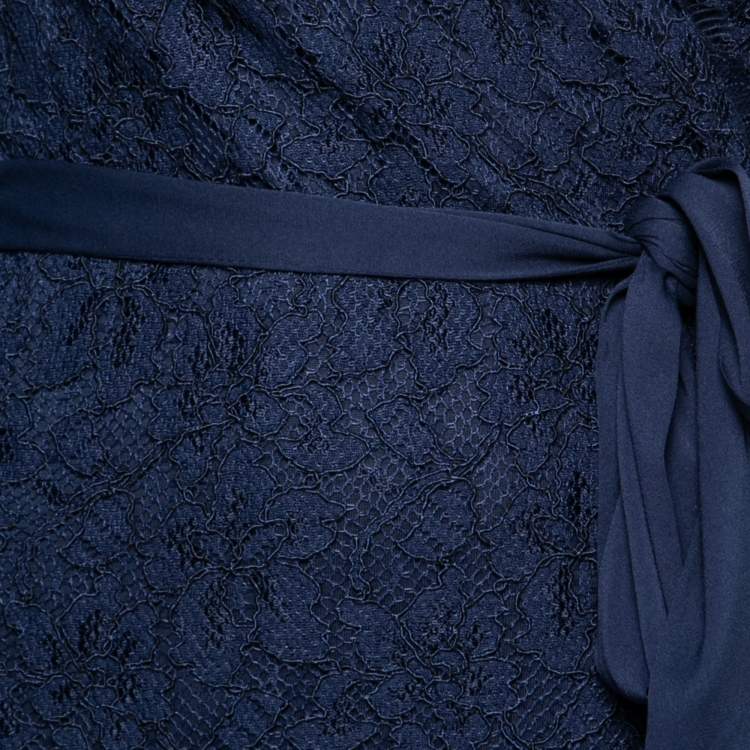 Pre Owned Diane von Furstenberg Navy Blue Floral Lace Julianna Wrap Maxi Dress M