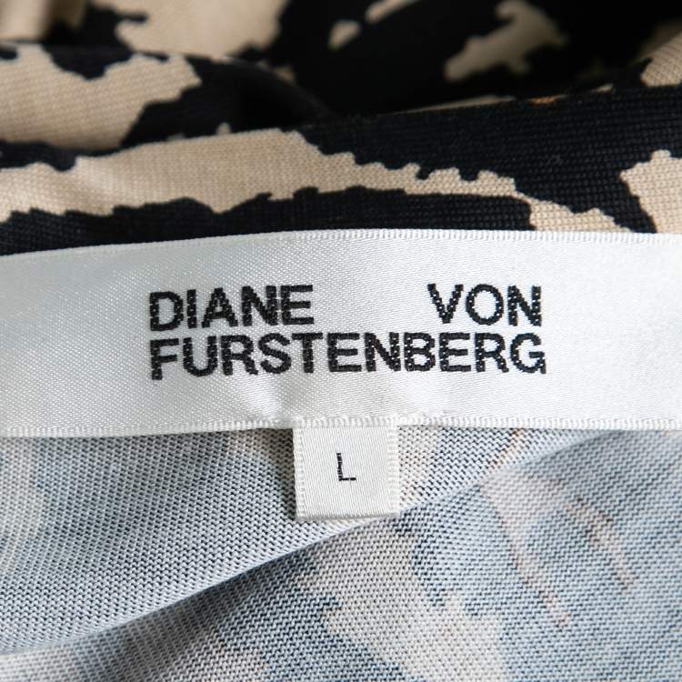 Pre Owned Diane von Furstenberg Brown Animal Print Silk Jersey Melinda Jumpsuit L