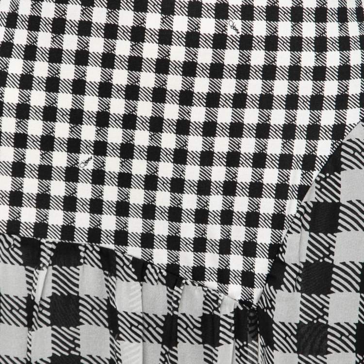 Pre Owned Diane von Furstenberg Black/White Checkered Silk Maxi Dress L