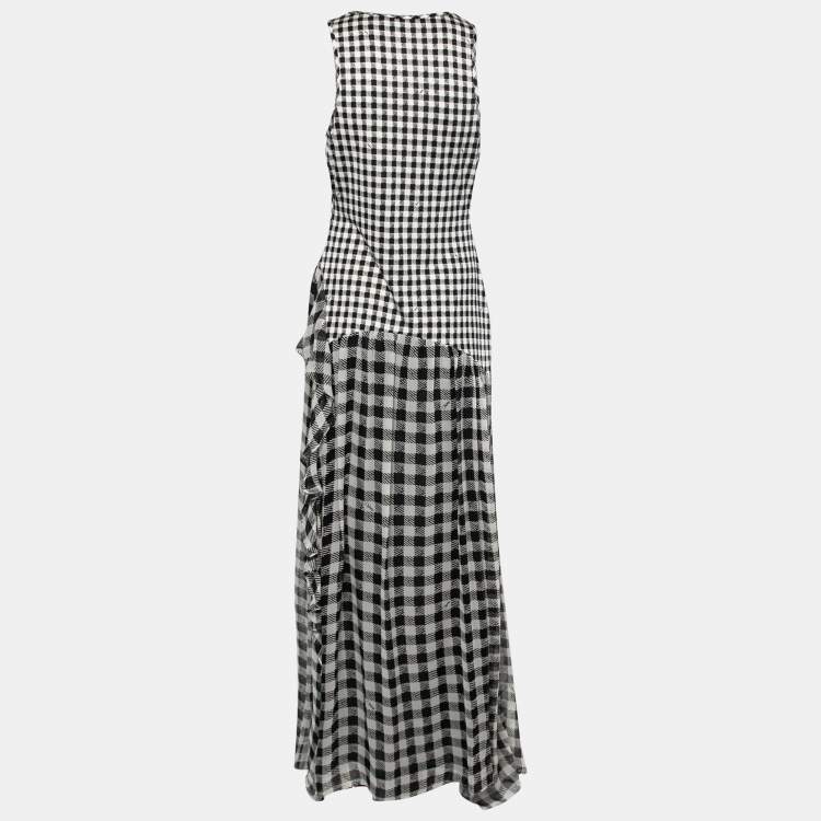 Pre Owned Diane von Furstenberg Black/White Checkered Silk Maxi Dress L