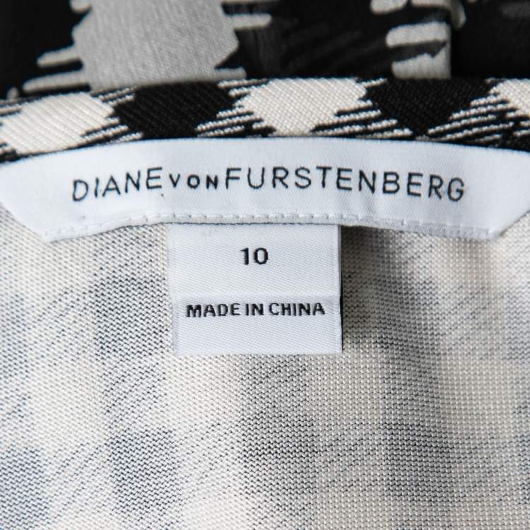 Pre Owned Diane von Furstenberg Black/White Checkered Silk Maxi Dress L