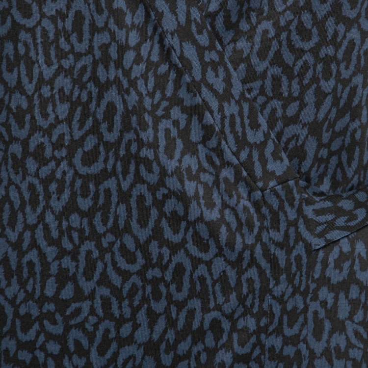 Pre Owned Diane von Furstenberg Navy Blue Printed Silk Jersey Cybil Wrap Dress M