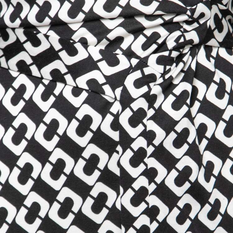 Pre Owned Diane von Furstenberg Black Printed Silk Jersey Jeanne Wrap Dress M