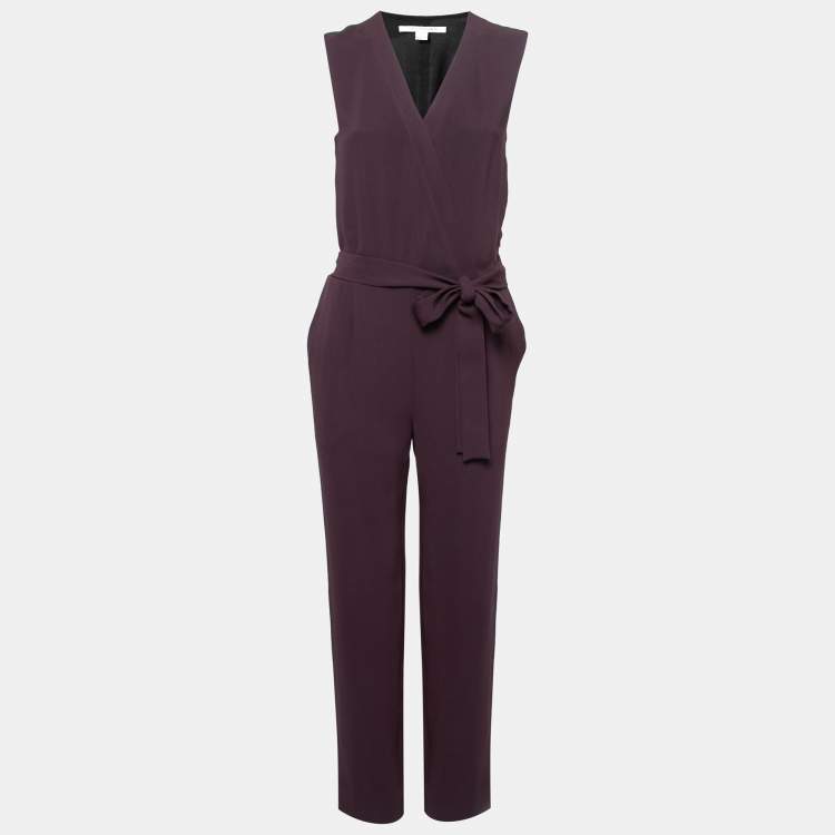 Pre Owned Diane von Furstenberg Plum Crepe Sleeveless Jumpsuit S