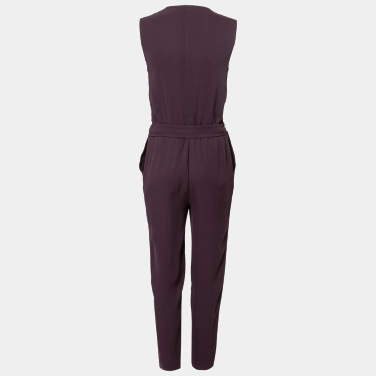 Pre Owned Diane von Furstenberg Plum Crepe Sleeveless Jumpsuit S