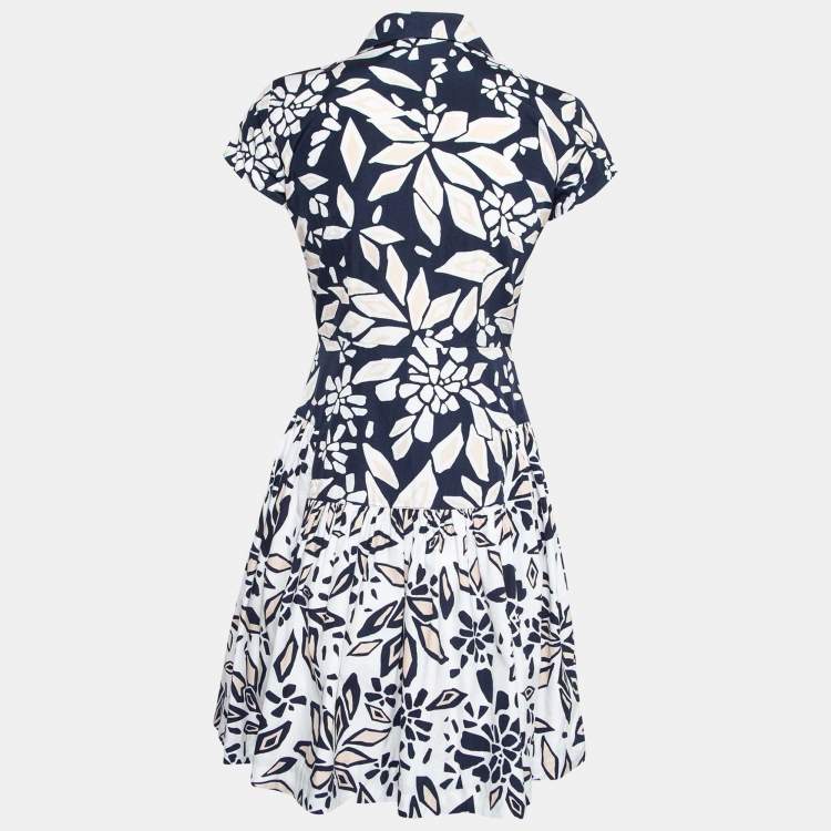 Pre Owned Diane von Furstenberg Navy Blue Printed Cotton Scarlet Mini Dress XS