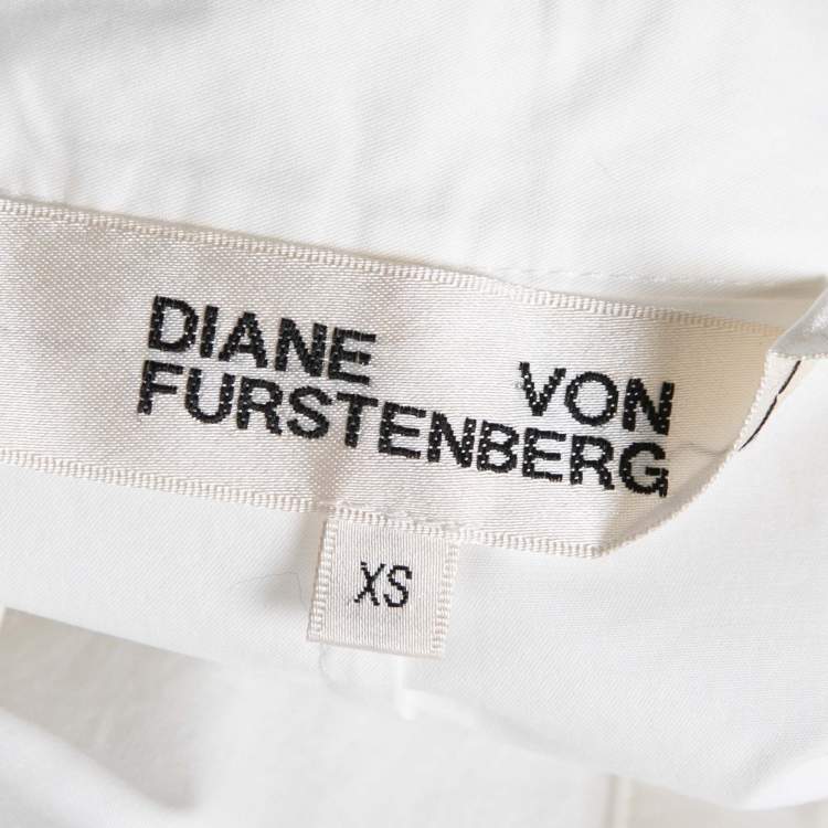 Pre Owned Diane von Furstenberg White Cotton Poplin Belted Marlene Dress XS