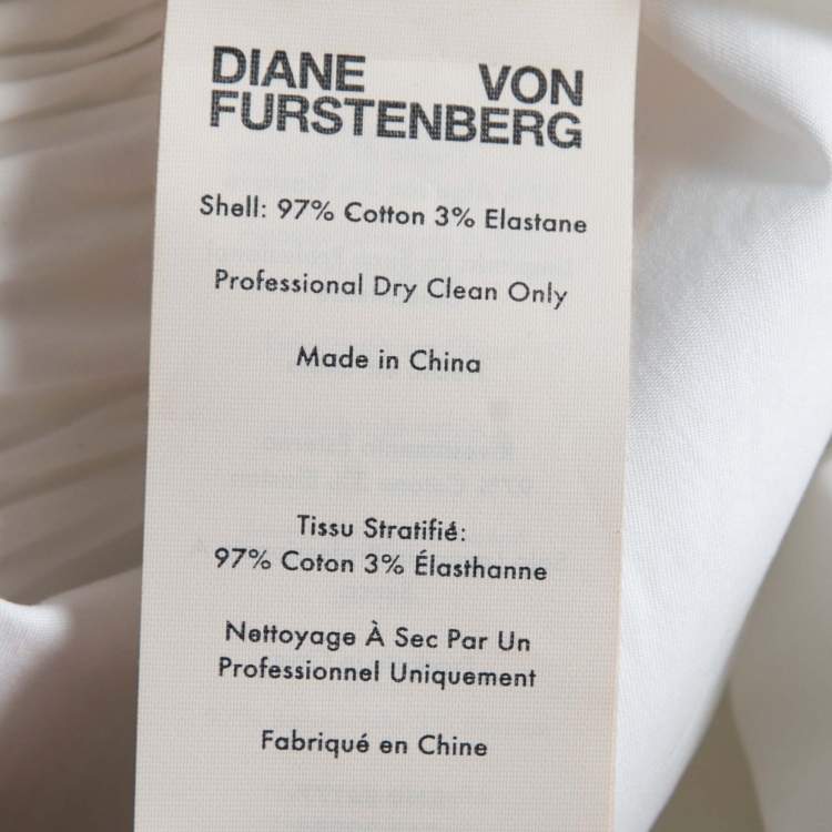 Pre Owned Diane von Furstenberg White Cotton Poplin Belted Marlene Dress XS