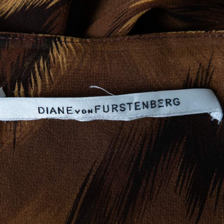 Pre Owned Diane von Furstenberg Brown Tiger Print Silk Chiffon Wrap Dress M