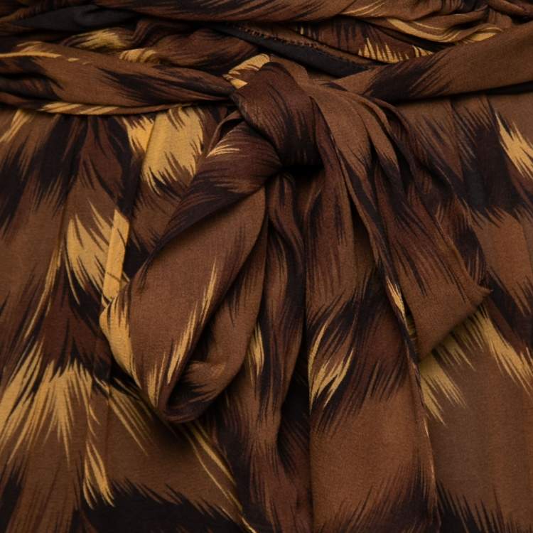 Pre Owned Diane von Furstenberg Brown Tiger Print Silk Chiffon Wrap Dress M