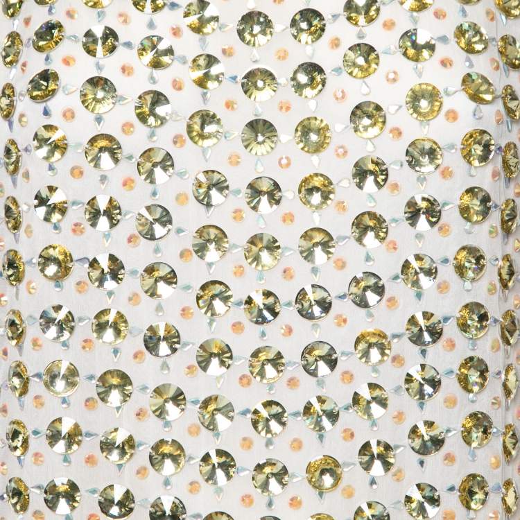 Pre Owned Diane von Furstenberg Navy Blue Silk Rounded Crystal Embellished Gidget Top M