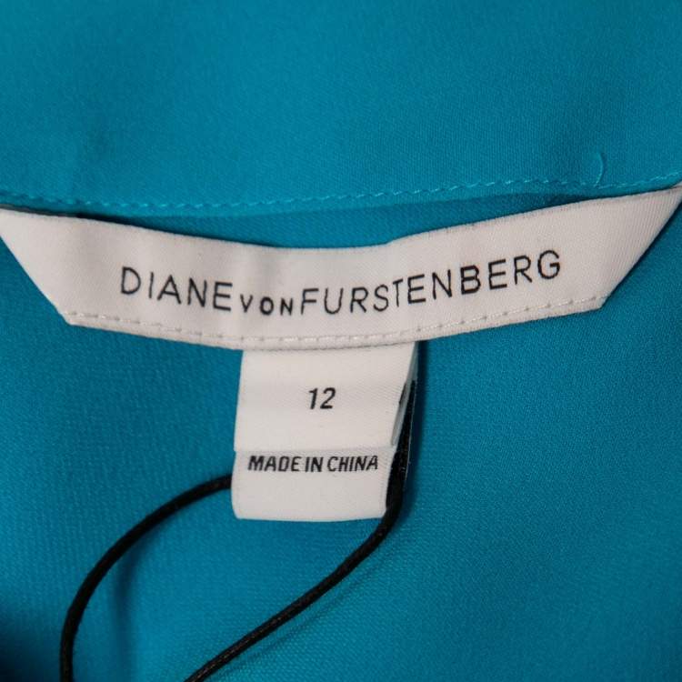 مملوكة مسبقًا Diane von Furstenberg Blue Silk Maggy Top M