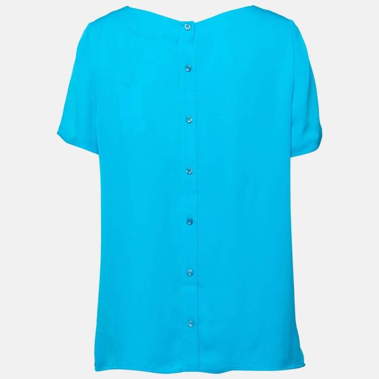 مملوكة مسبقًا Diane von Furstenberg Blue Silk Maggy Top M