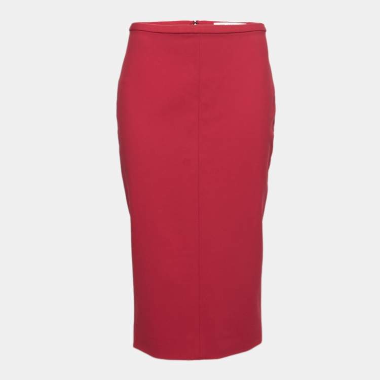 Pre Owned Diane Von Furstenberg Red Stretch-Knit Pencil Skirt L  