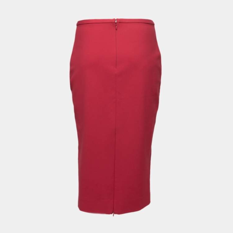 Pre Owned Diane Von Furstenberg Red Stretch-Knit Pencil Skirt L  