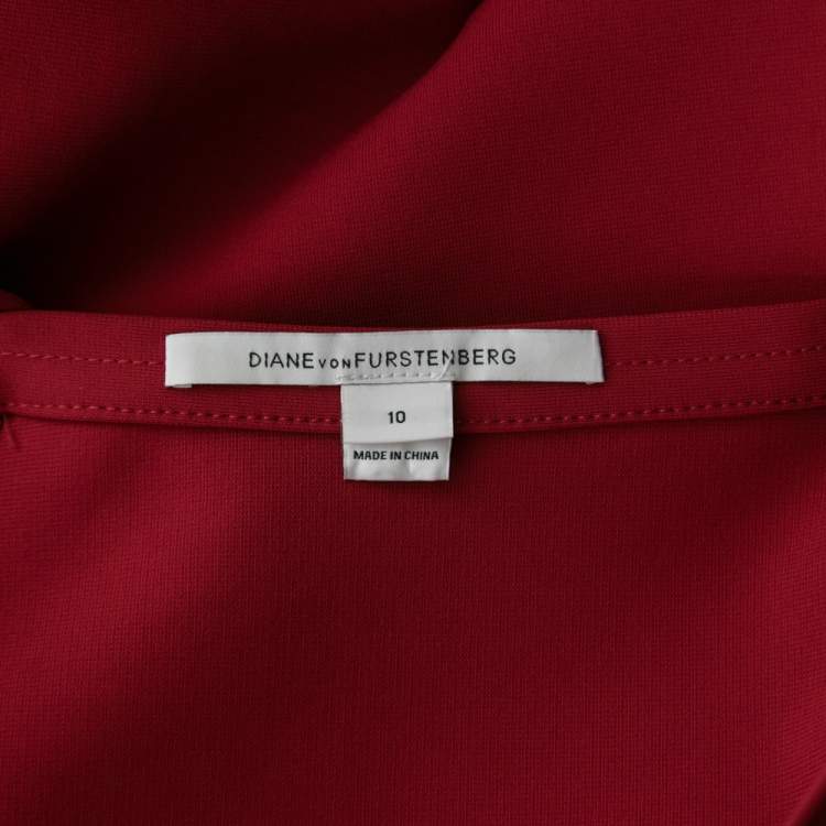 Pre Owned Diane Von Furstenberg Red Stretch-Knit Pencil Skirt L  