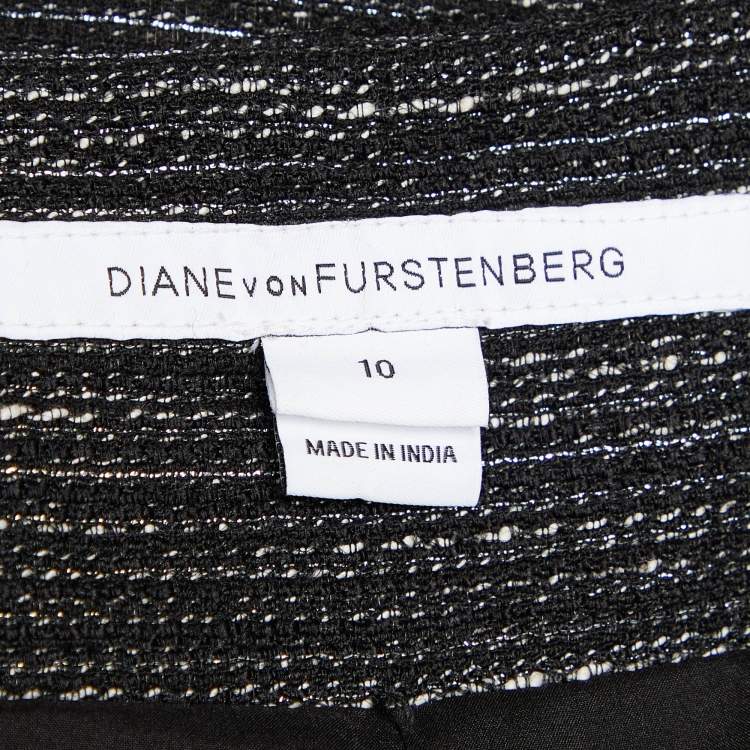 Pre Owned Diane von Furstenberg Black Lurex Embellished Laya Silver Ladder Jacket L