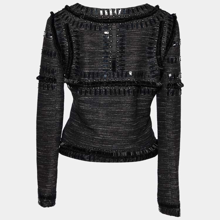 Pre Owned Diane von Furstenberg Black Lurex Embellished Laya Silver Ladder Jacket L