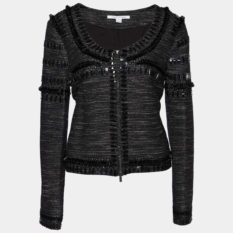 Pre Owned Diane von Furstenberg Black Lurex Embellished Laya Silver Ladder Jacket L