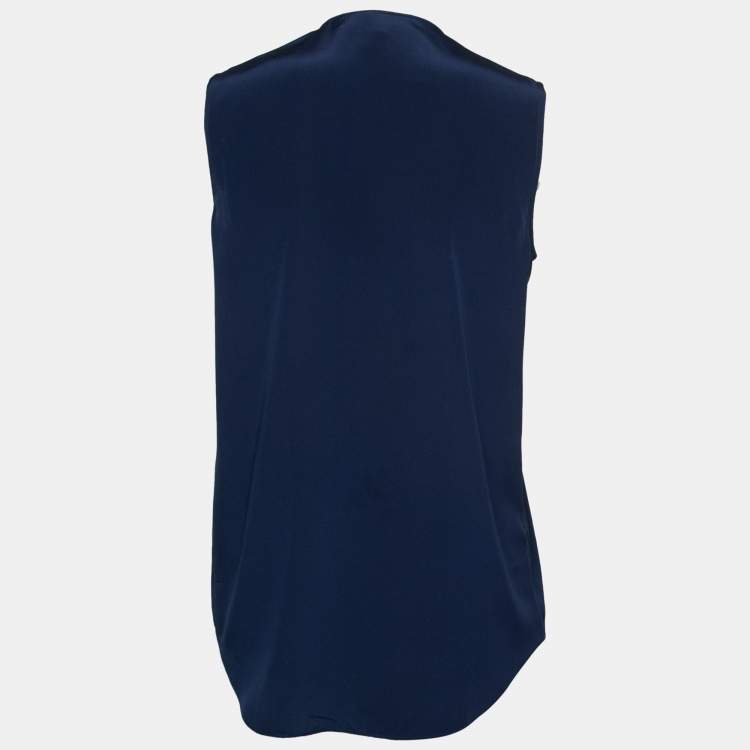 Pre Owned Diane von Furstenberg Blue Silk Sleeveless Top XS