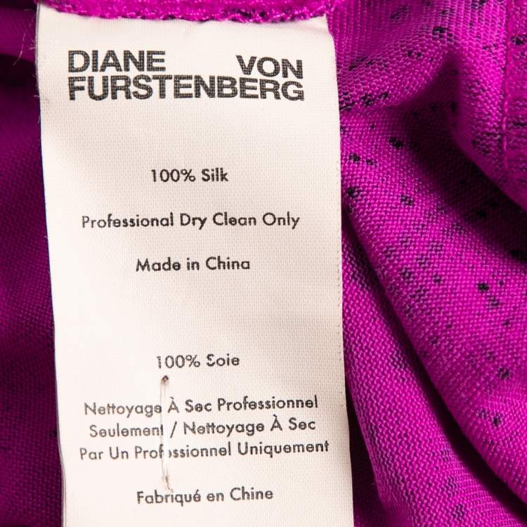 Pre Owned Diane von Furstenberg Hot Pink Floral Printed Silk Wrap Dress XS 