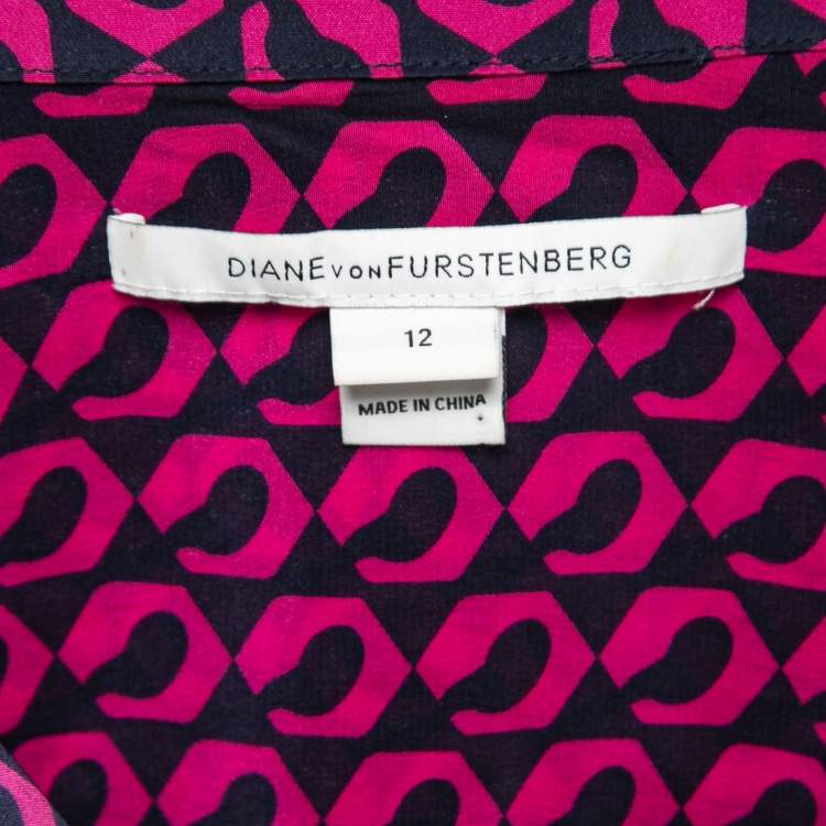 Pre Owned Diane Von Furstenberg Pink Lorelei Print Silk Shirt L